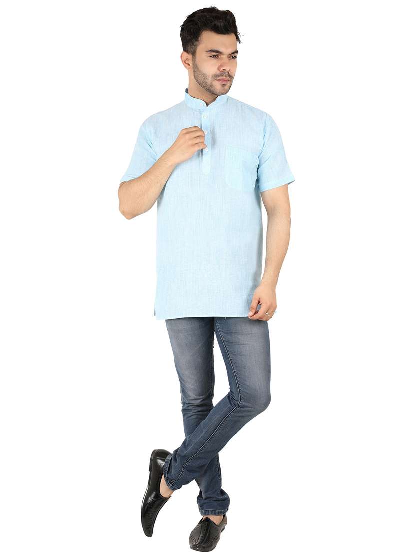 men self design mandarin neck short kurta  - 21537792 -  Standard Image - 3