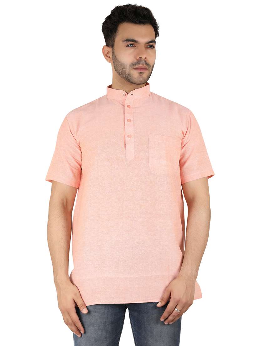 men solid mandarin neck short kurta 