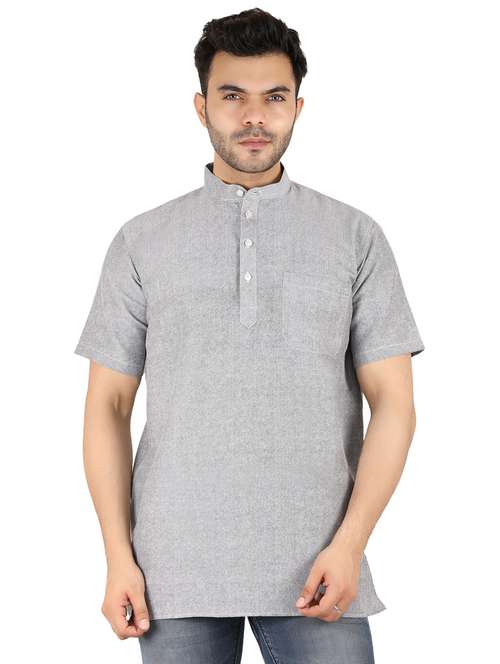 men solid mandarin neck short kurta - 21537800 - Standard Image - 0