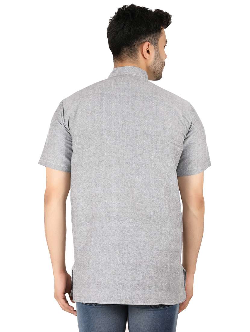 men solid mandarin neck short kurta - 21537800 - Standard Image - 3