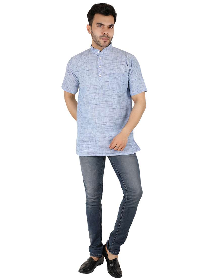 men self design mandarin neck short kurta  - 21537808 -  Standard Image - 3