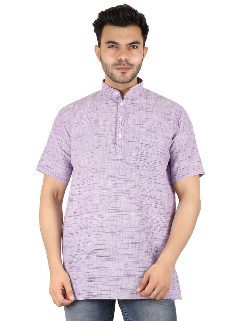 men self design mandarin neck short kurta 