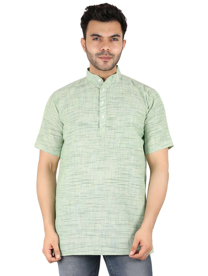 men self design mandarin neck short kurta 