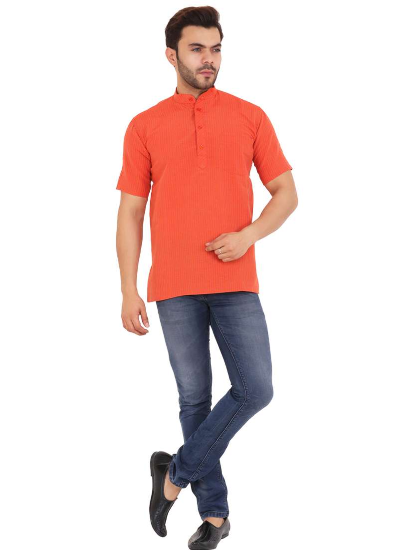 men striped mandarin neck short kurta  - 21537812 -  Standard Image - 3