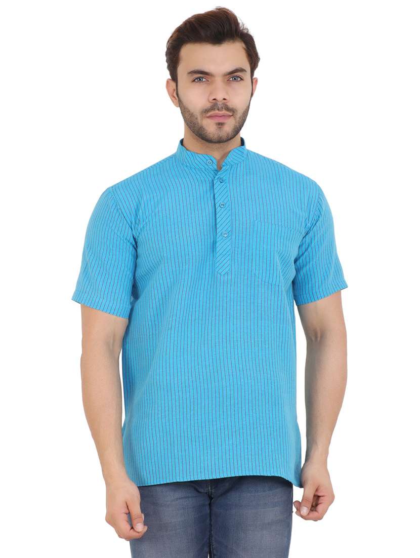 men striped mandarin neck short kurta 