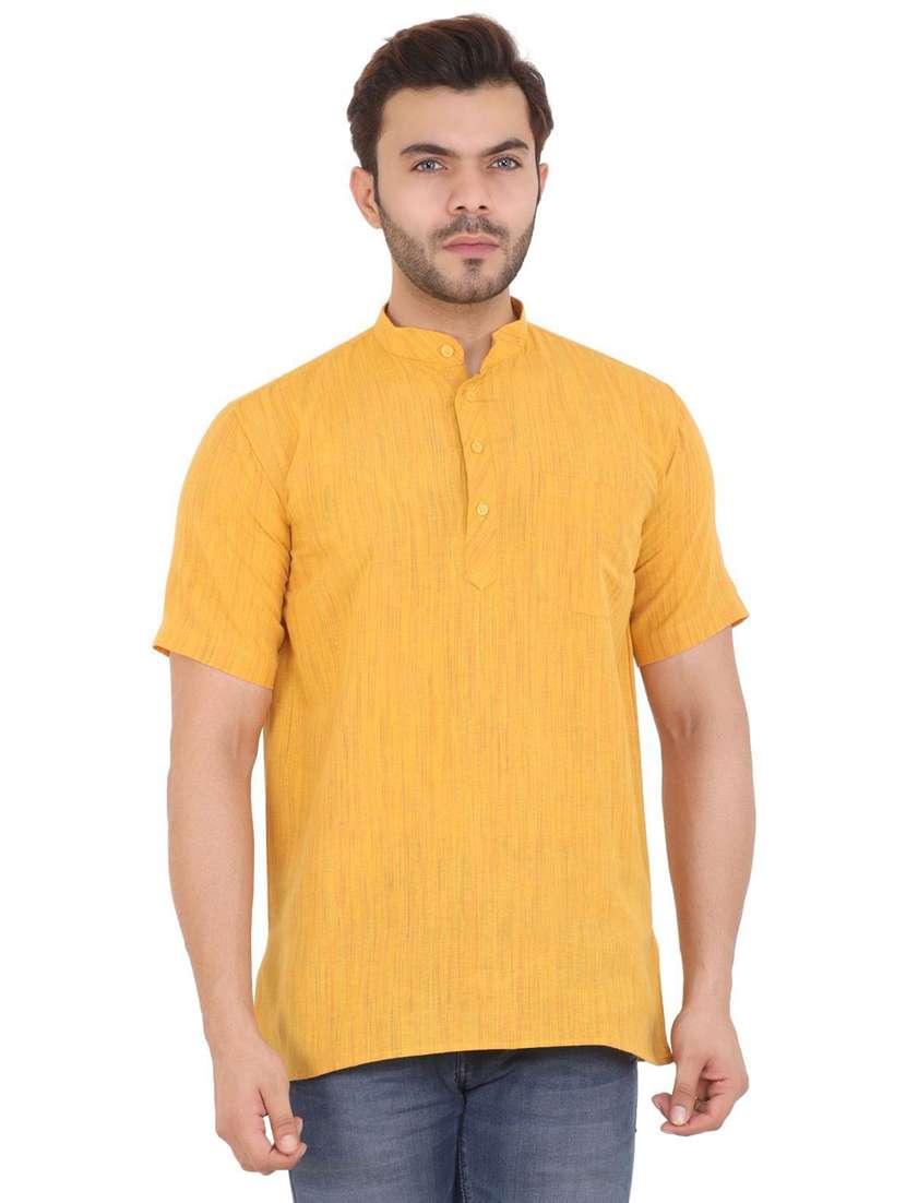 men self design mandarin neck short kurta 