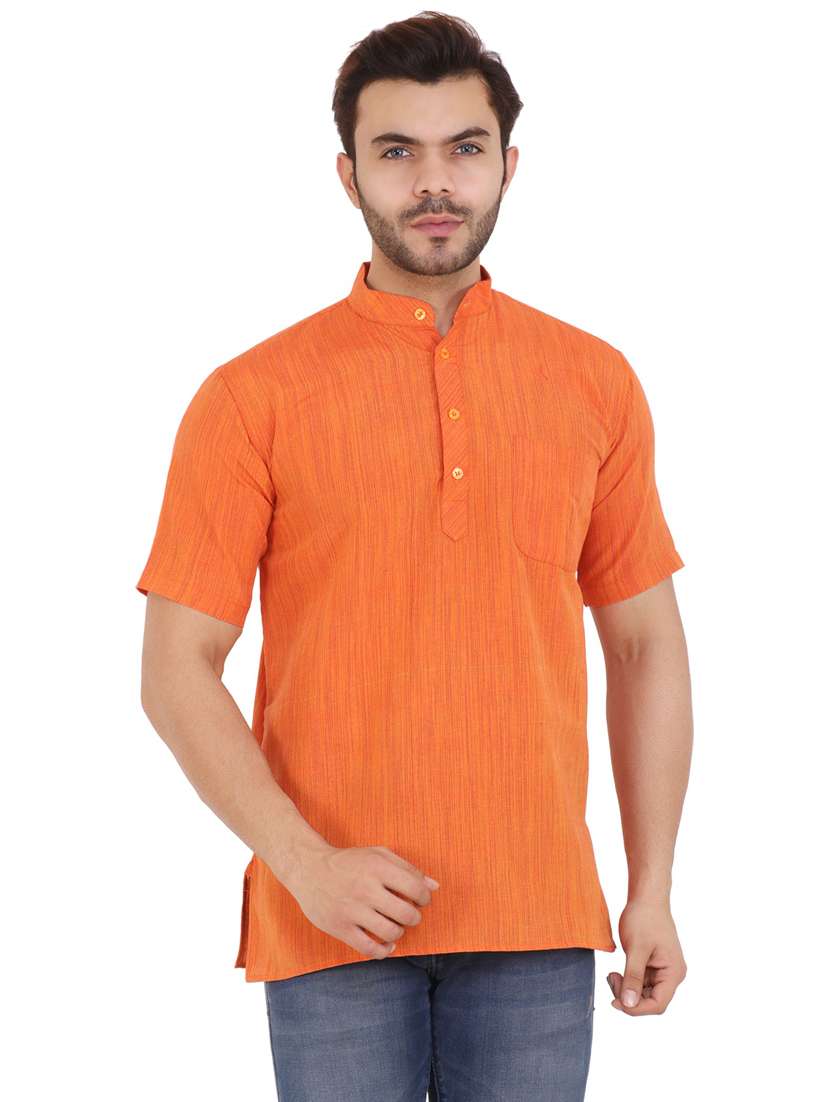 men self design mandarin neck short kurta 