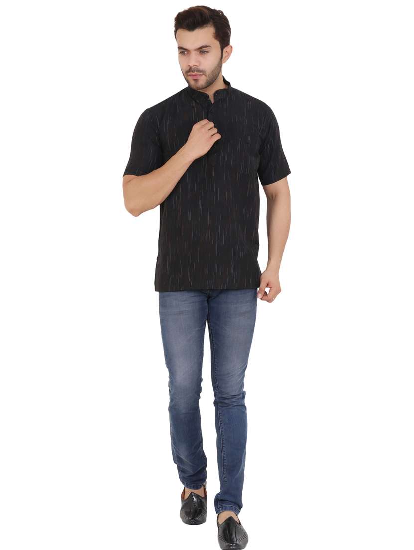 men self design mandarin neck short kurta  - 21537820 -  Standard Image - 3