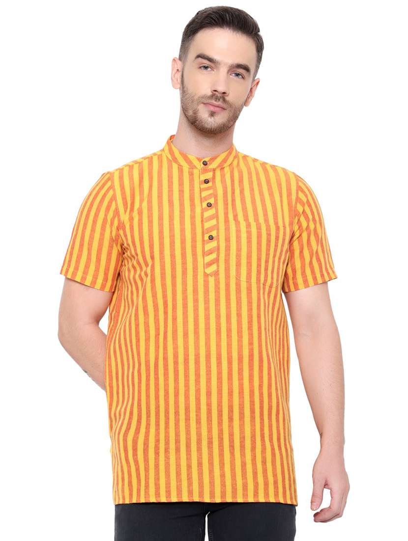 men striped mandarin neck short kurta 