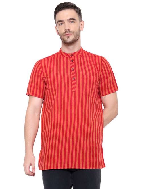 men striped mandarin neck short kurta - 21537822 - Standard Image - 0
