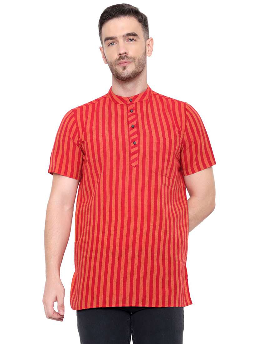 men striped mandarin neck short kurta - 21537822 - Zoom Image - 0