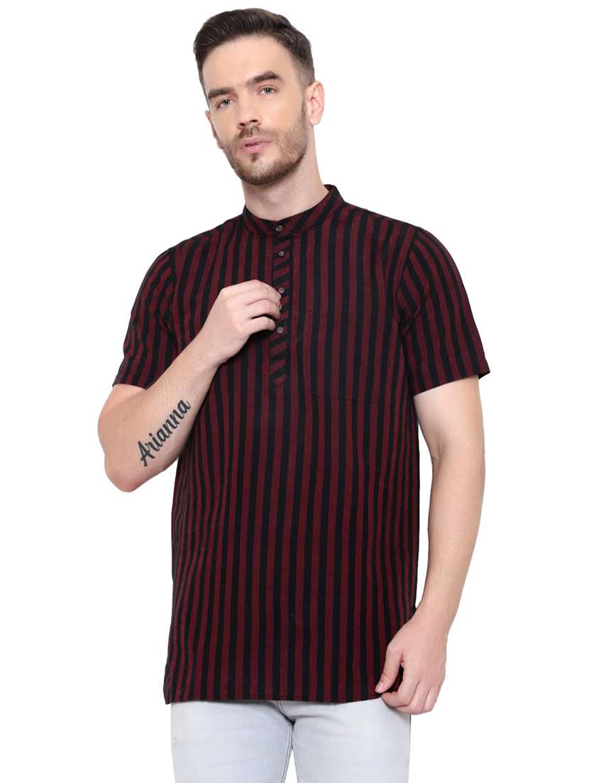 men striped mandarin neck short kurta 