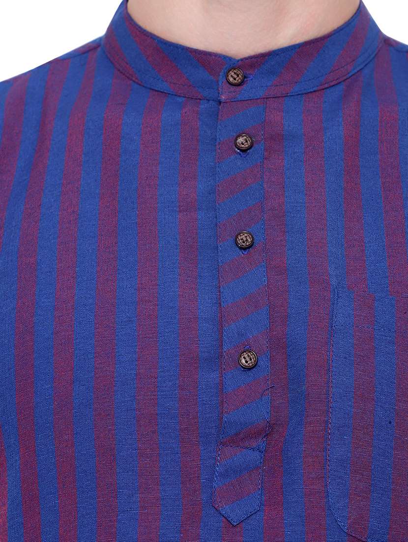 men striped mandarin neck short kurta  - 21537826 -  Standard Image - 3
