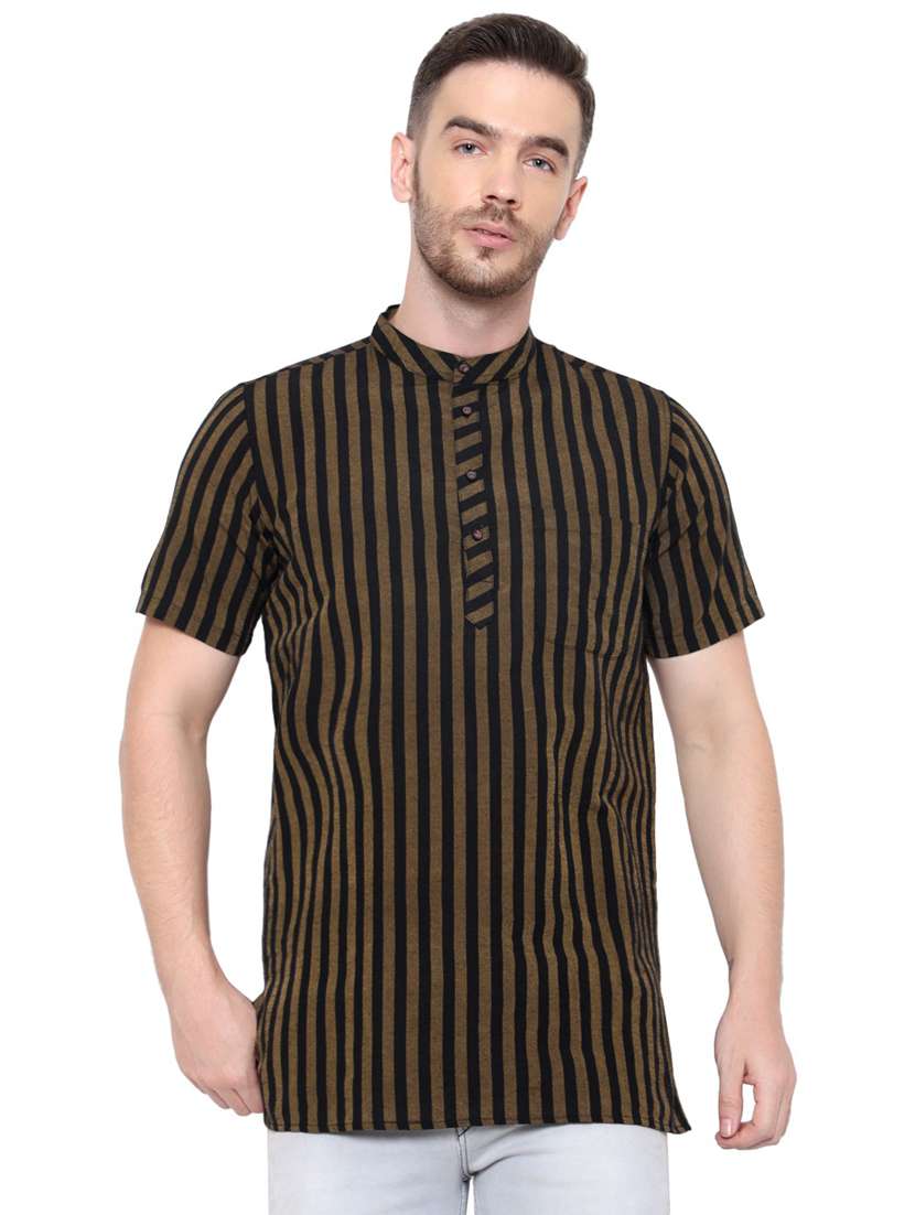 men striped mandarin neck short kurta 