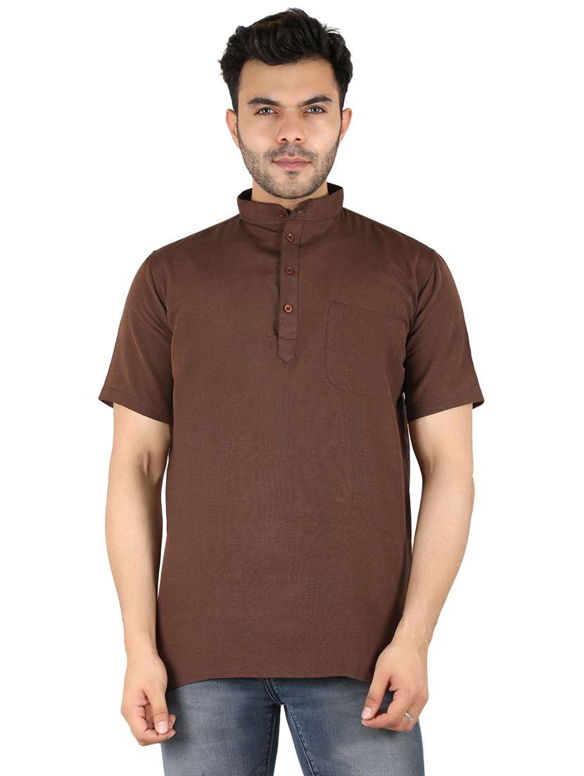 men solid mandarin neck short kurta 