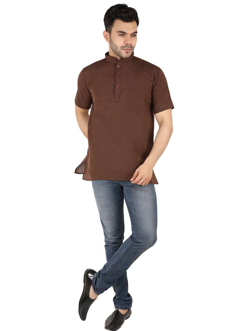men solid mandarin neck short kurta  - 21537832 -  Standard Image - 3