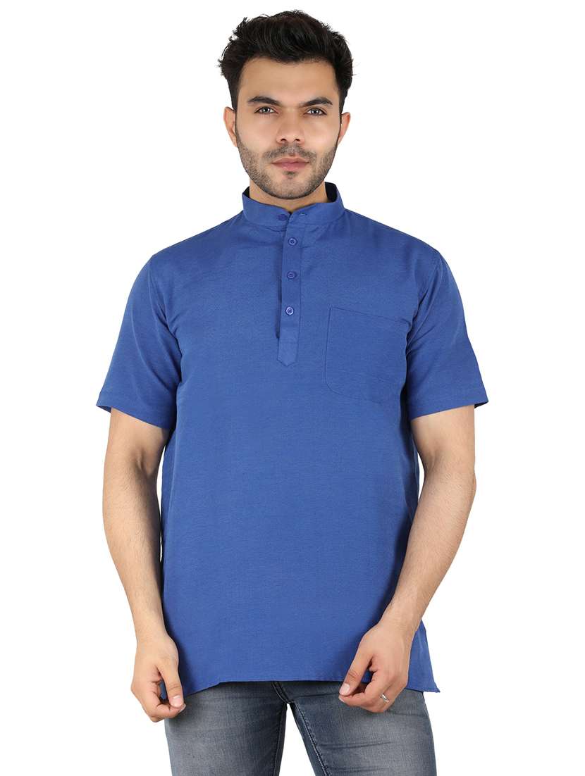 men solid mandarin neck short kurta 