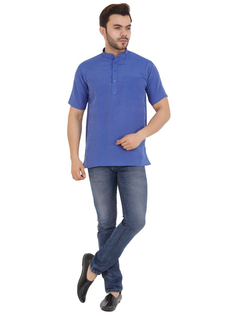 men striped mandarin neck short kurta  - 21537834 -  Standard Image - 3