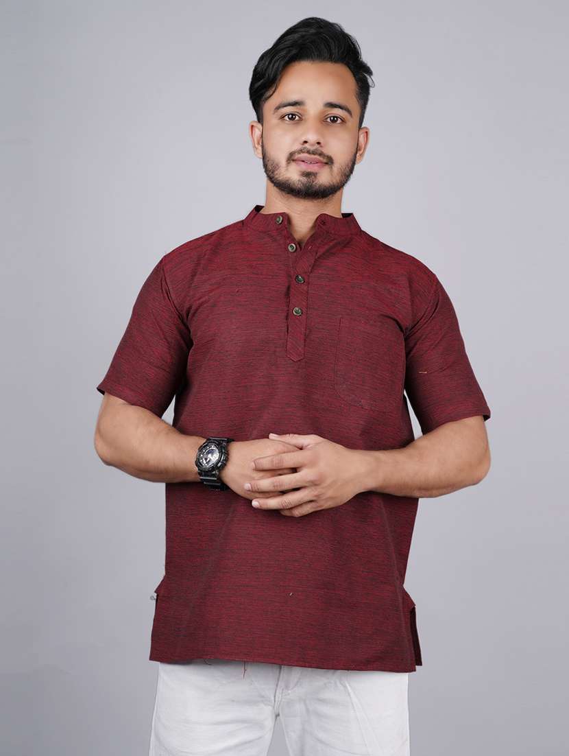 men self design mandarin neck short kurta  - 21537836 -  Zoom Image - 0