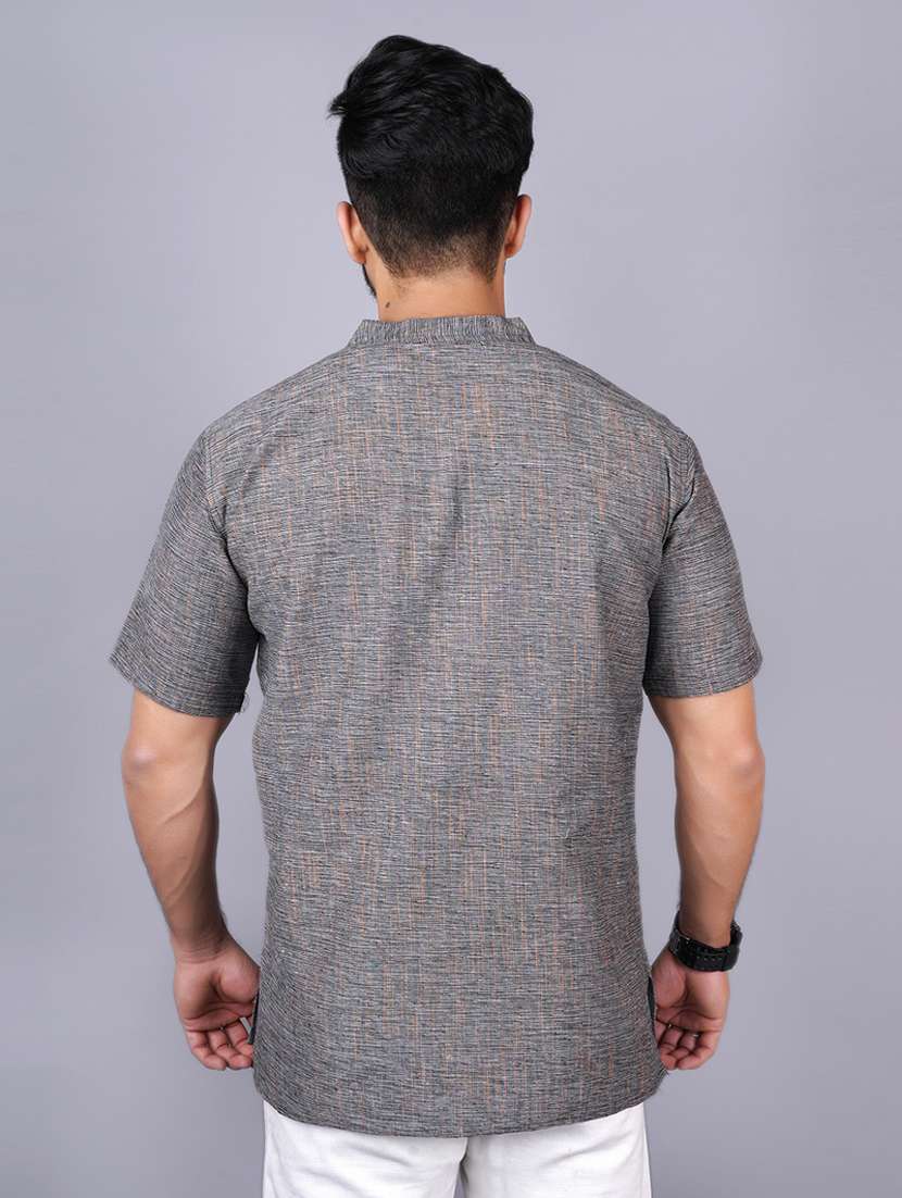 men self design mandarin neck short kurta - 21537838 - Standard Image - 3