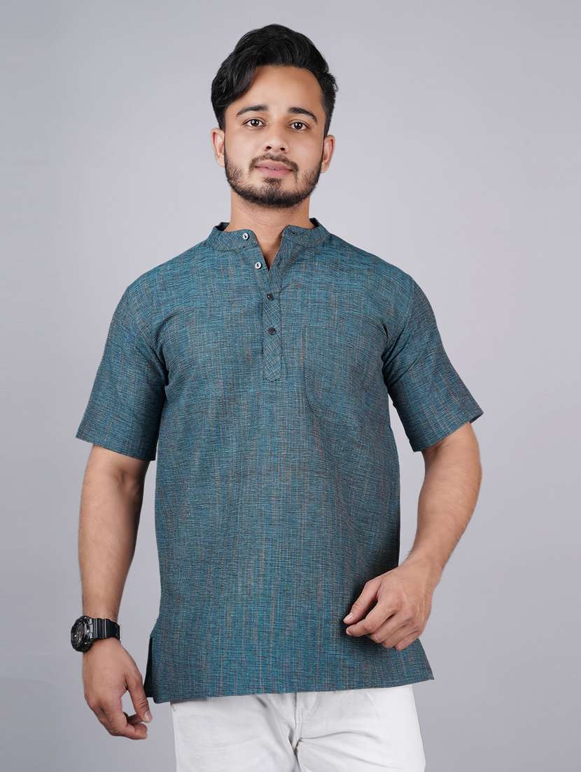men self design mandarin neck short kurta 