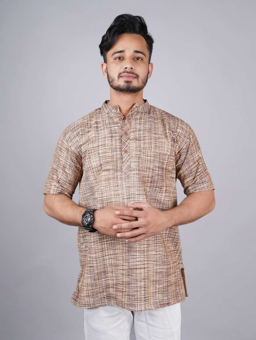 men self design mandarin neck short kurta 