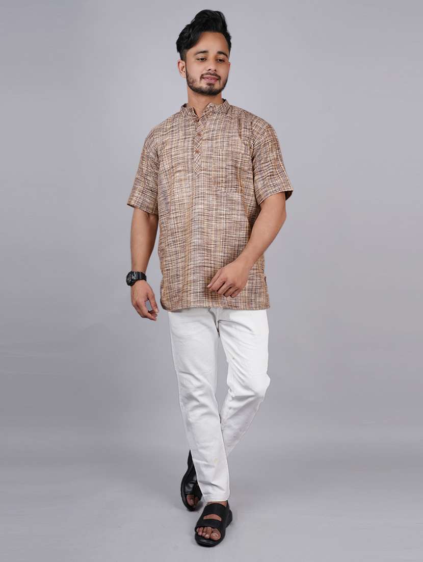men self design mandarin neck short kurta  - 21537842 -  Standard Image - 3