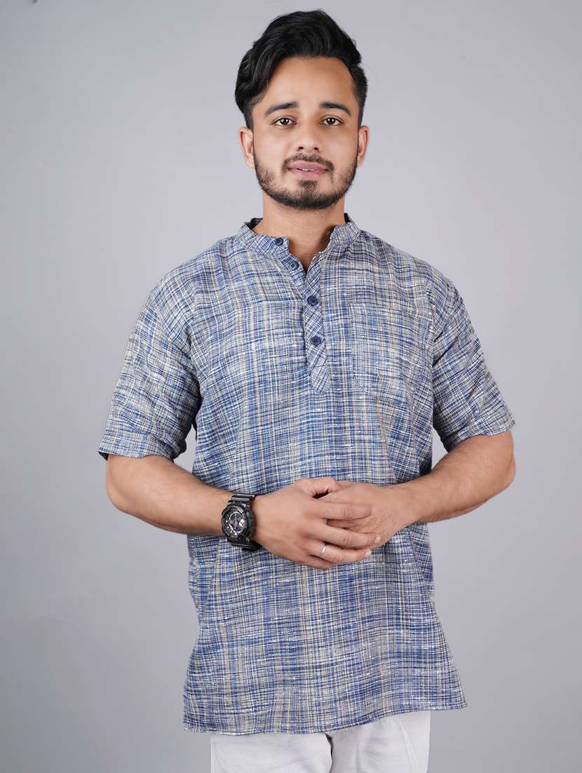 men self design mandarin neck short kurta 