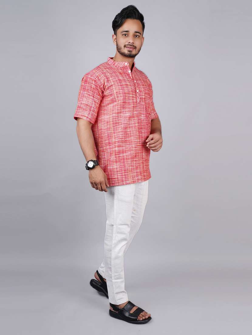 men self design mandarin neck short kurta - 21537845 - Standard Image - 3