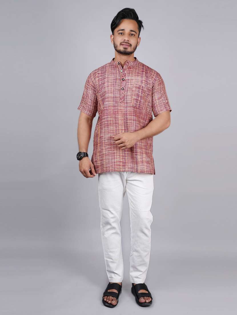 men self design mandarin neck short kurta  - 21537846 -  Standard Image - 3