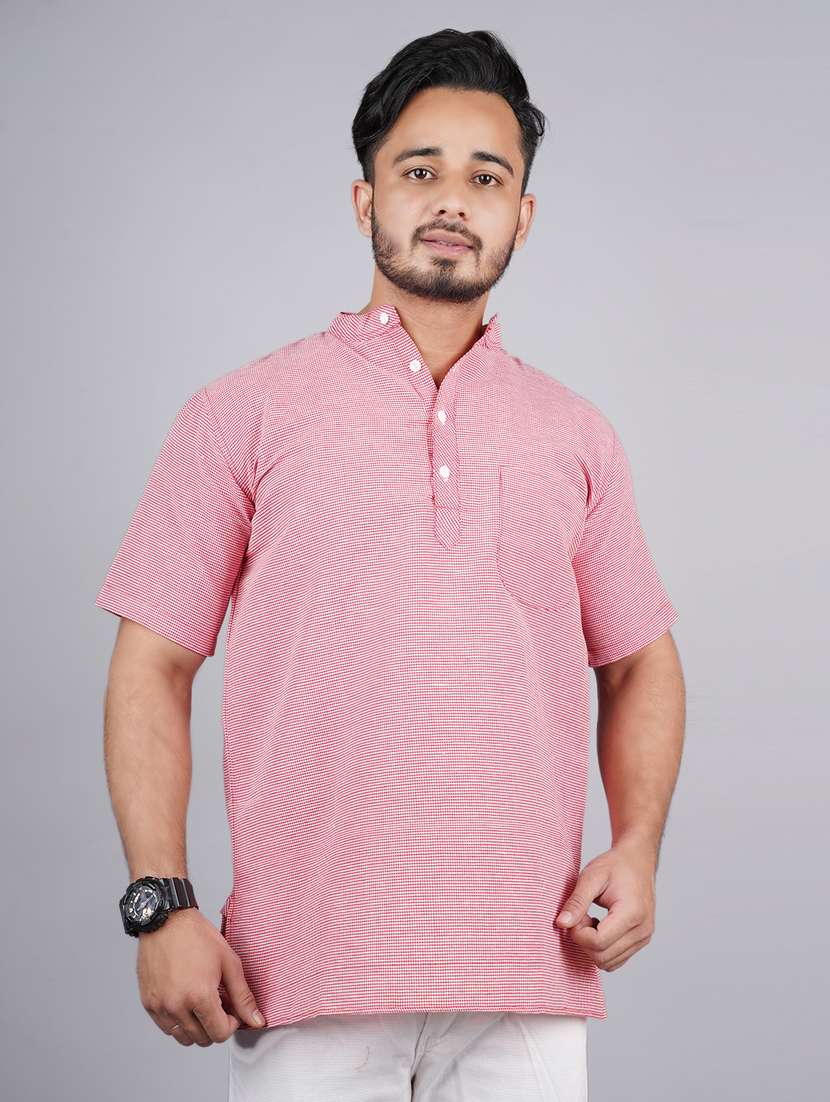 men self design mandarin neck short kurta 