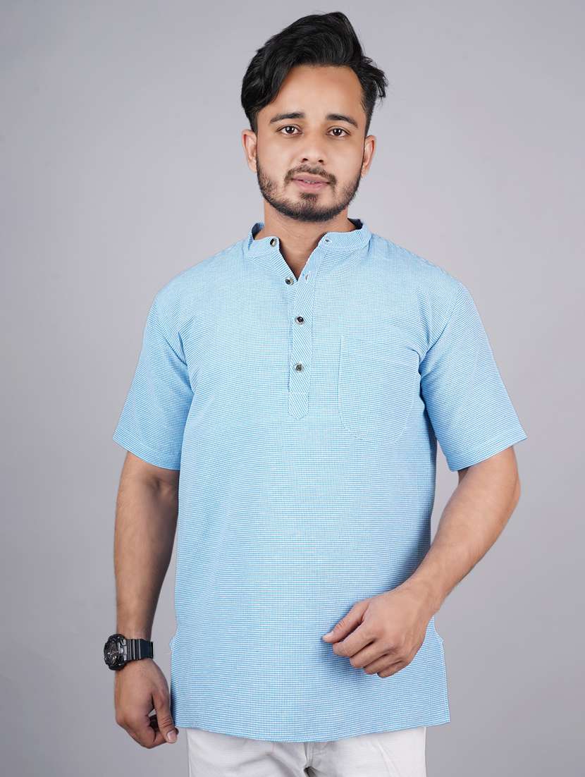 men solid mandarin neck short kurta 