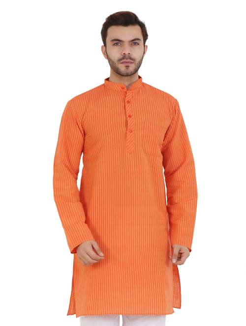 men striped mandarin neck long kurta 