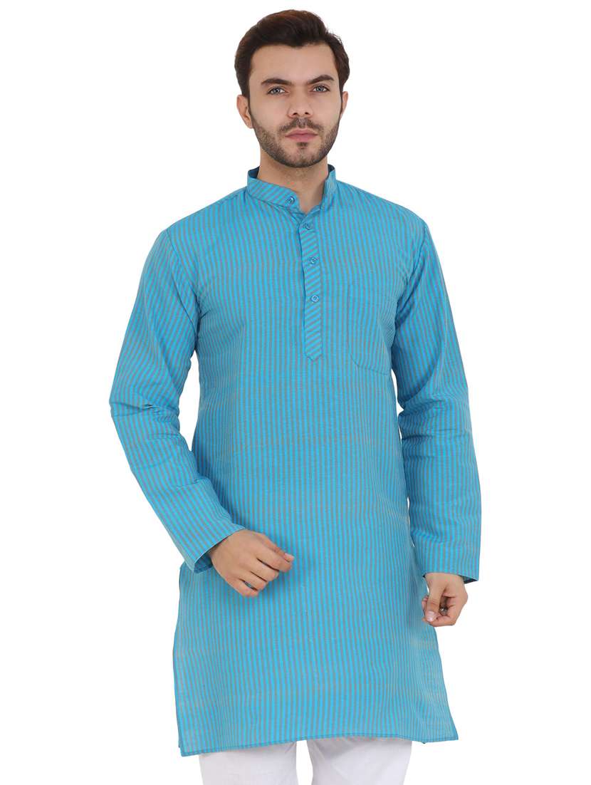 men striped mandarin neck long kurta 