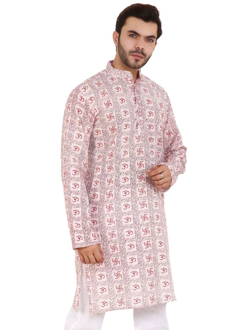 men printed mandarin neck long kurta 