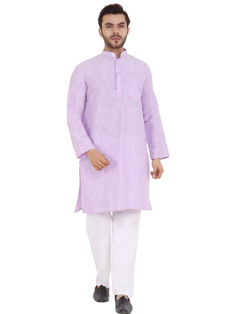 men solid mandarin neck long kurta - 21537865 -  Standard Image - 3