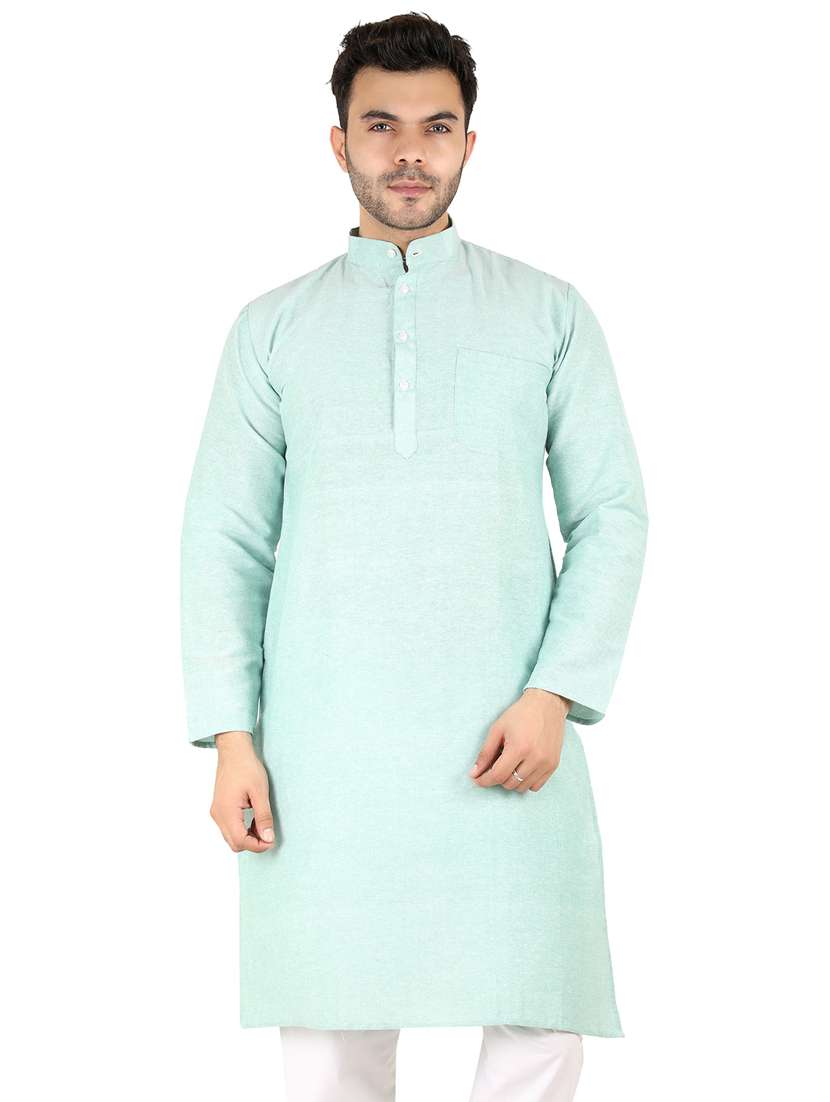 men solid mandarin neck long kurta