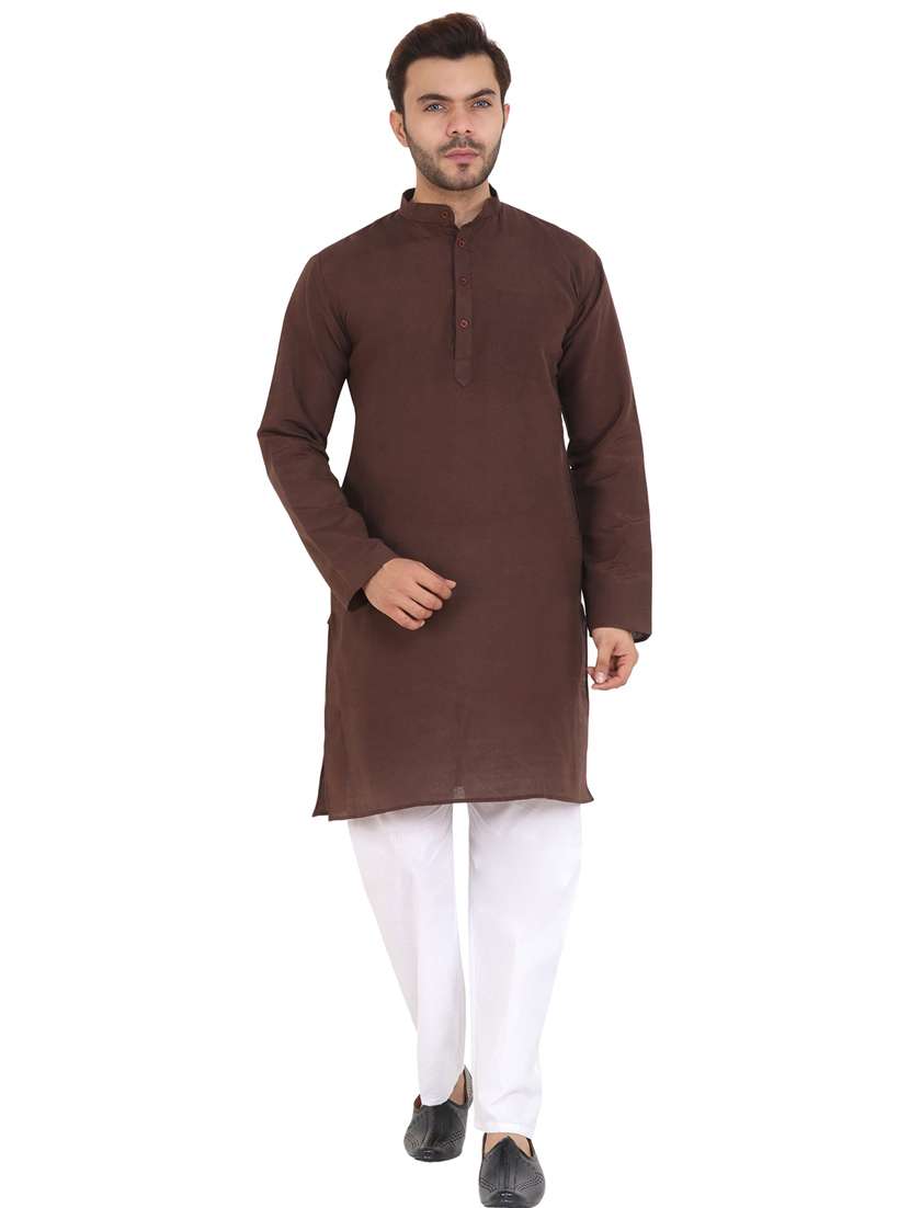 men solid mandarin neck long kurta - 21537912 -  Standard Image - 3