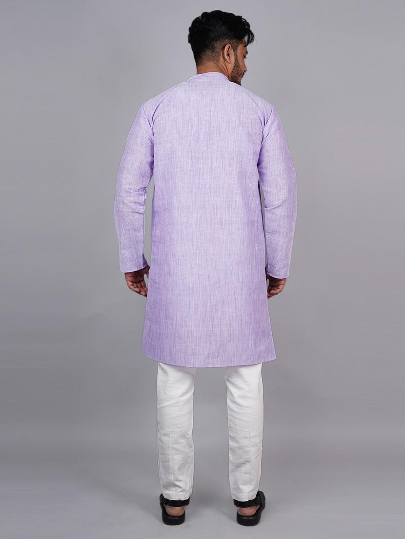 men solid mandarin neck long kurta - 21537914 - Standard Image - 3