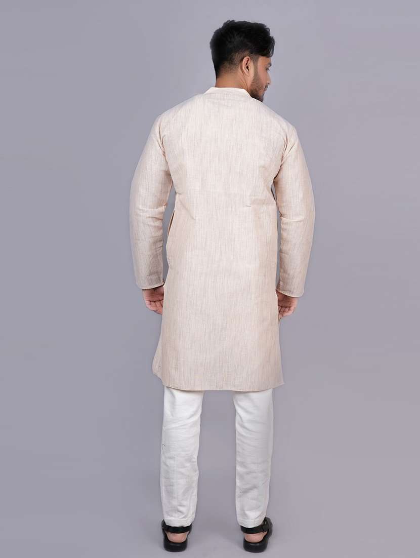 men solid mandarin neck long kurta - 21537915 -  Standard Image - 3