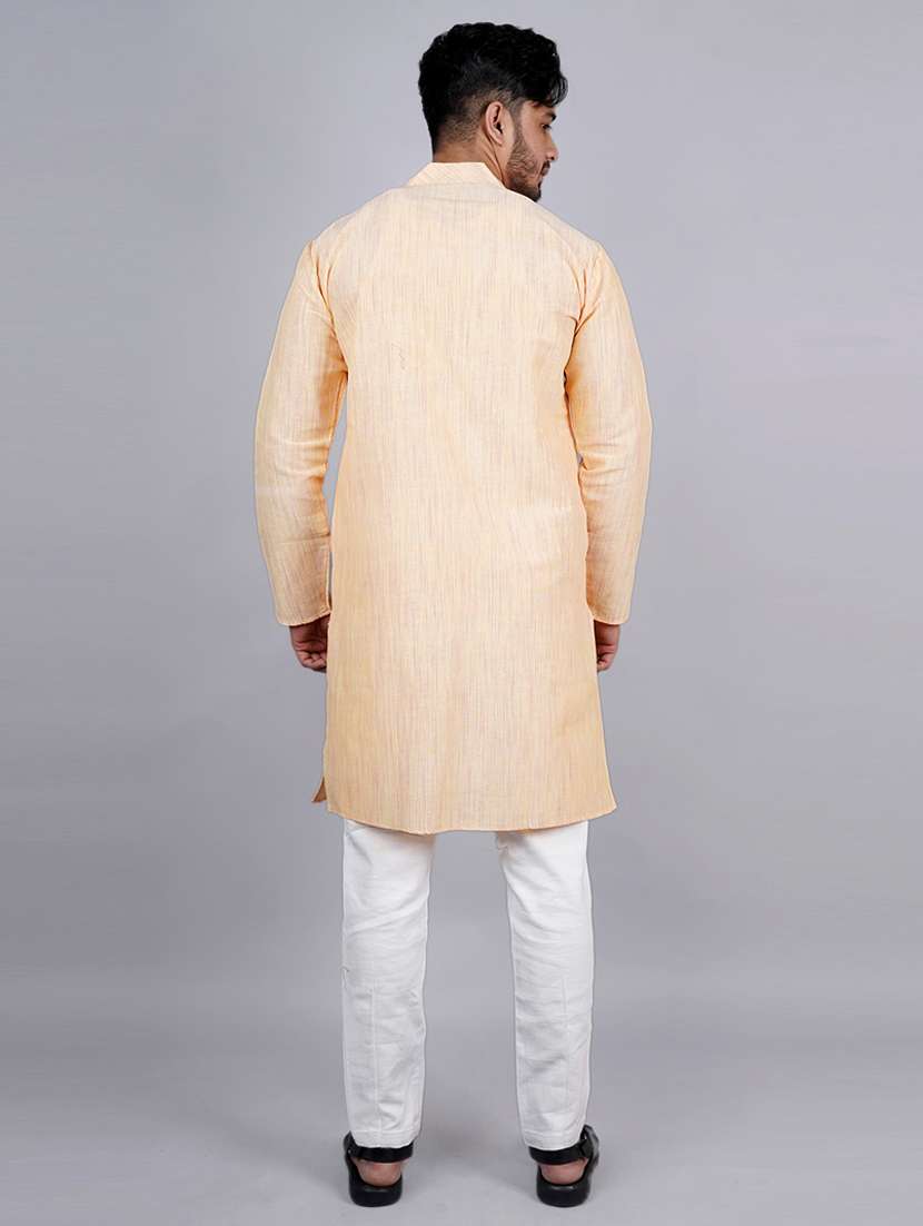 men melange mandarin neck long kurta - 21537916 -  Standard Image - 3