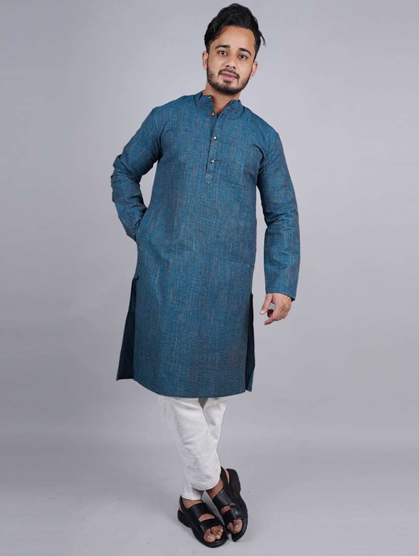 men solid mandarin neck long kurta