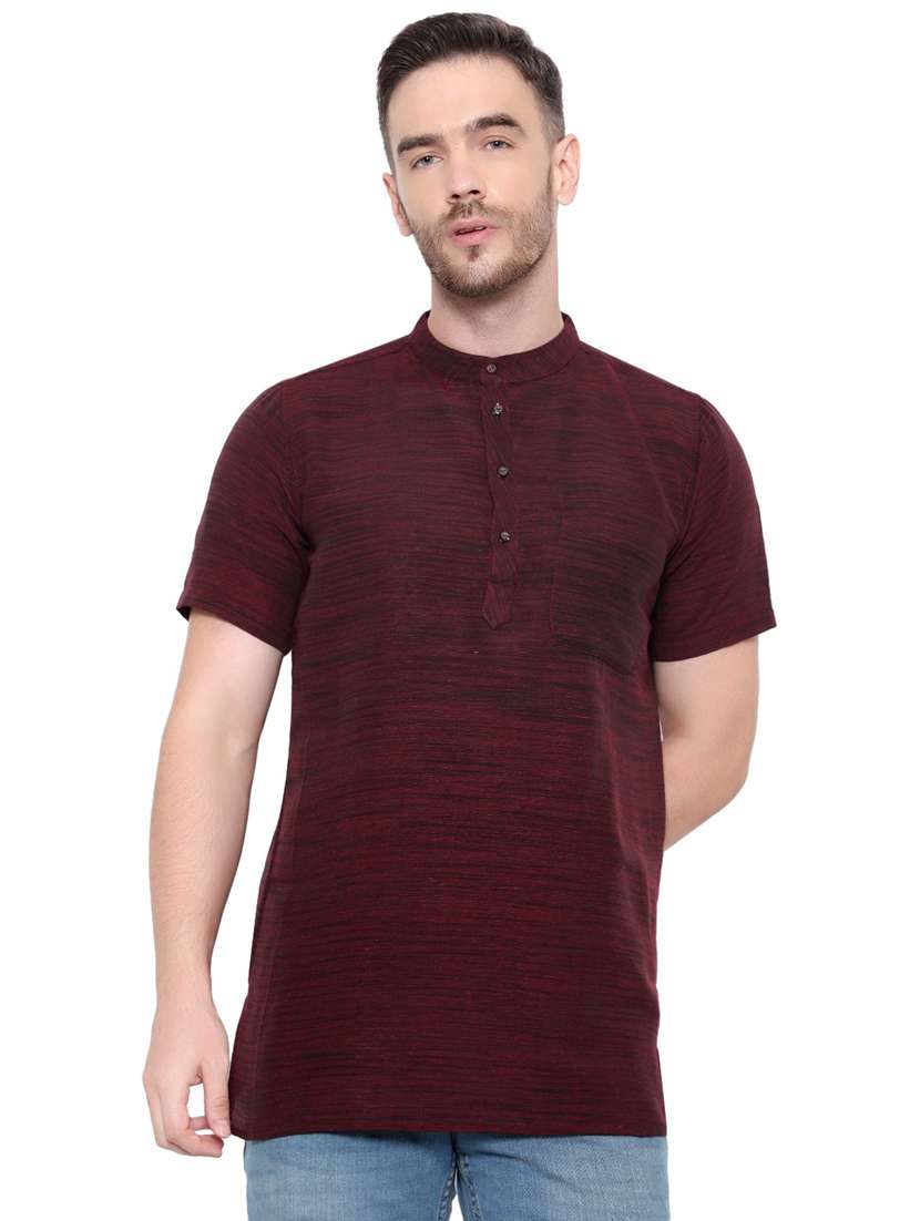 men self design mandarin neck short sleeve short kurta
