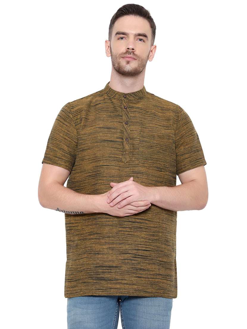 men self design mandarin neck short sleeve short kurta