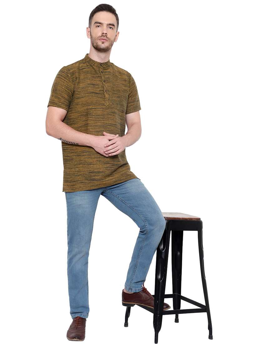 men self design mandarin neck short sleeve short kurta - 21537931 -  Standard Image - 3