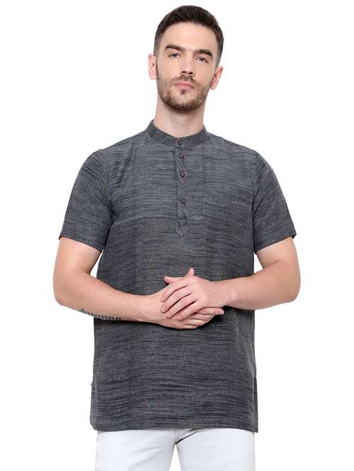 men self design mandarin neck short sleeve short kurta - 21537932 -  Standard Image - 0