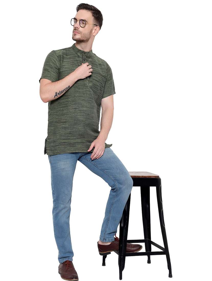 men self design mandarin neck short sleeve short kurta - 21537933 -  Standard Image - 3