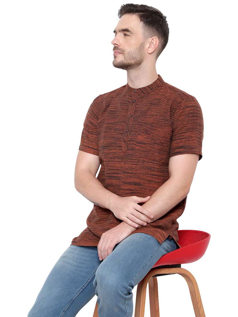 men self design mandarin neck short sleeve short kurta - 21537935 -  Standard Image - 3