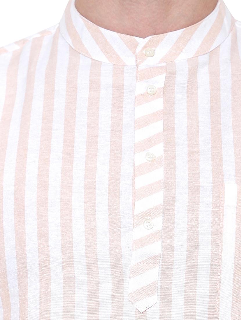 men striped mandarin neck short sleeve short kurta - 21537939 - Standard Image - 3