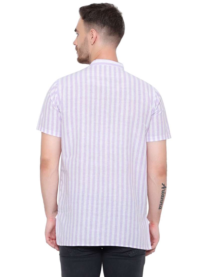 men striped mandarin neck short sleeve short kurta - 21537940 -  Standard Image - 3